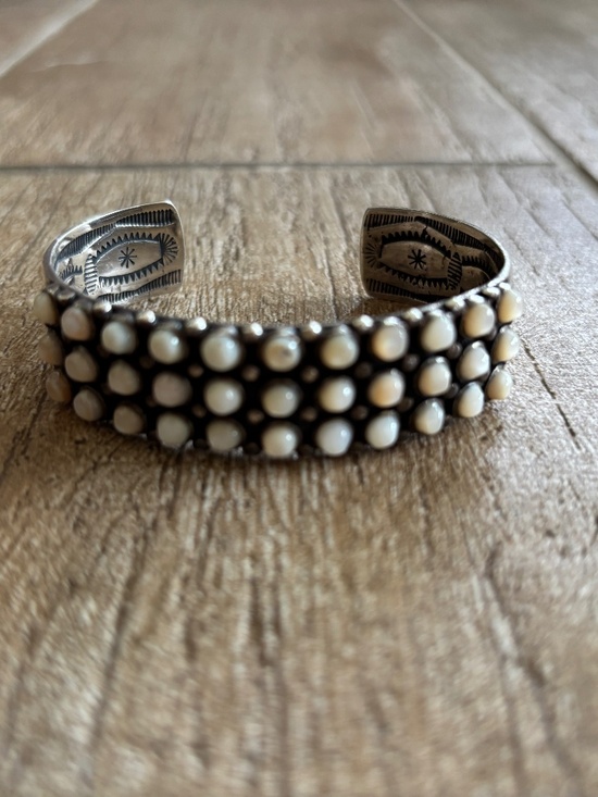 Jewelry - Mother of Pearl Navajo 3 Row Penny Dot Sterling Silver Cuff Bracelet